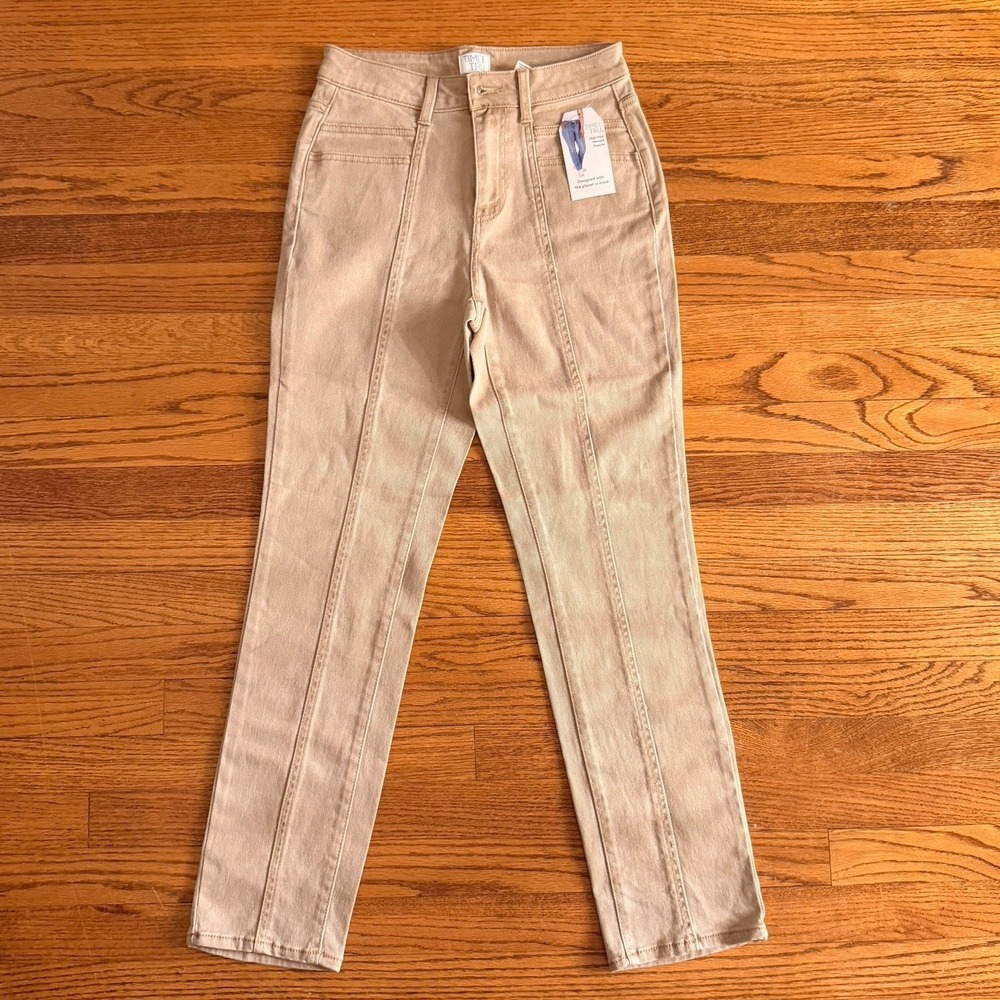 Time and Tru Juniors High Rise Straight‎ Leg Jeans Khaki Size 2 NWT